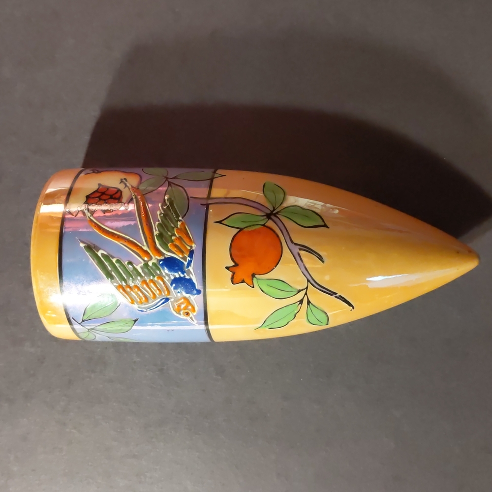 Vintage Japan wall pocket Lusterware vase with bird flying over branch
